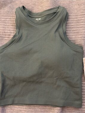 Ribbed Mock Neck Crop Tank Top - Green